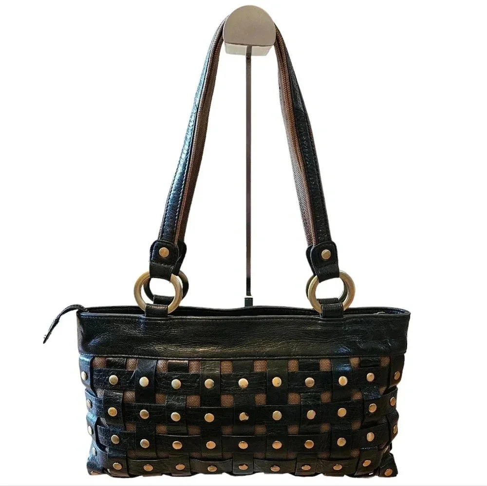 Bruno Leather Canvas  Boho Vintage Style Retro Shoulder Bag Black.